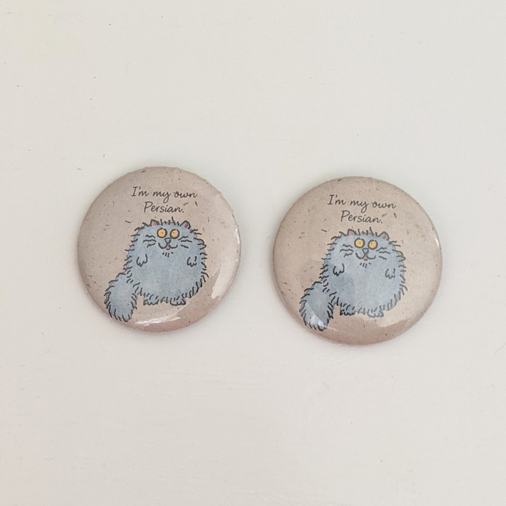 🌞 3/$15 - Vintage 1984 Hallmark Persian Cat Pinback Button Pins, Lot of 2